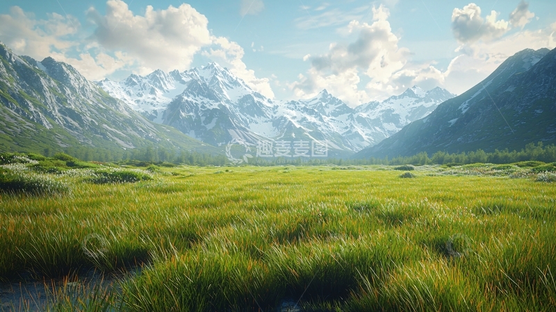 高清大图下载【趣麦麦图】雪山草地风景