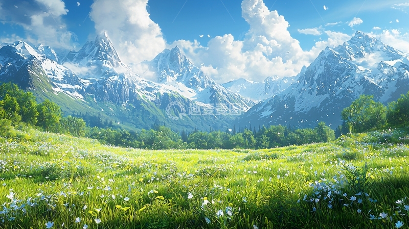 高清大图下载【趣麦麦图】雪山草原风景