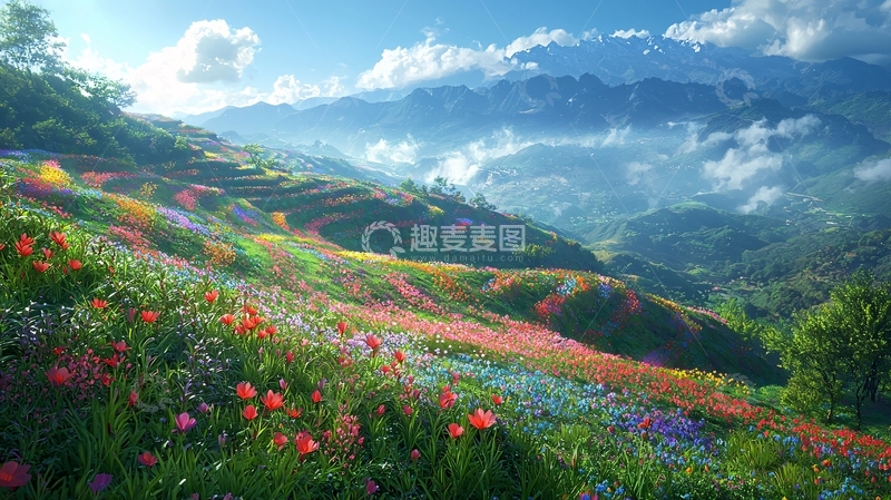 高清大图下载【趣麦麦图】山峦花海壮丽景色