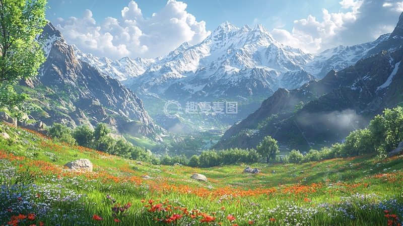 高清大图下载【趣麦麦图】雪山草原风景
