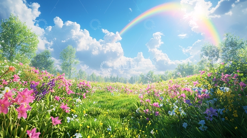 高清大图下载【趣麦麦图】彩虹阳光花海
