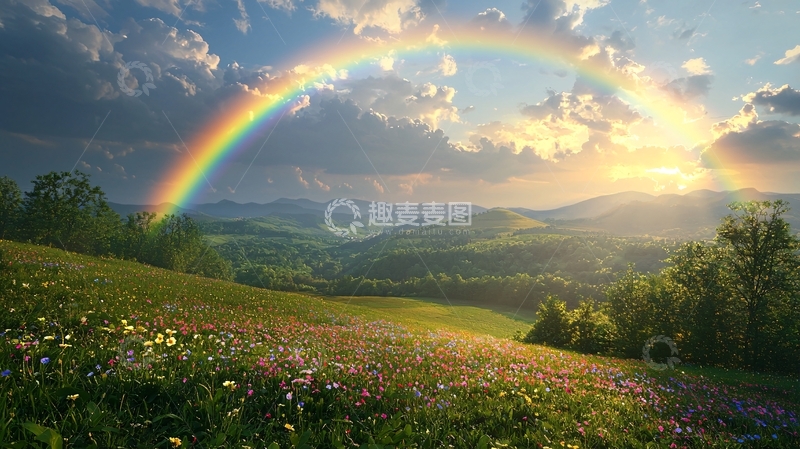 高清大图下载【趣麦麦图】彩虹山峦田野