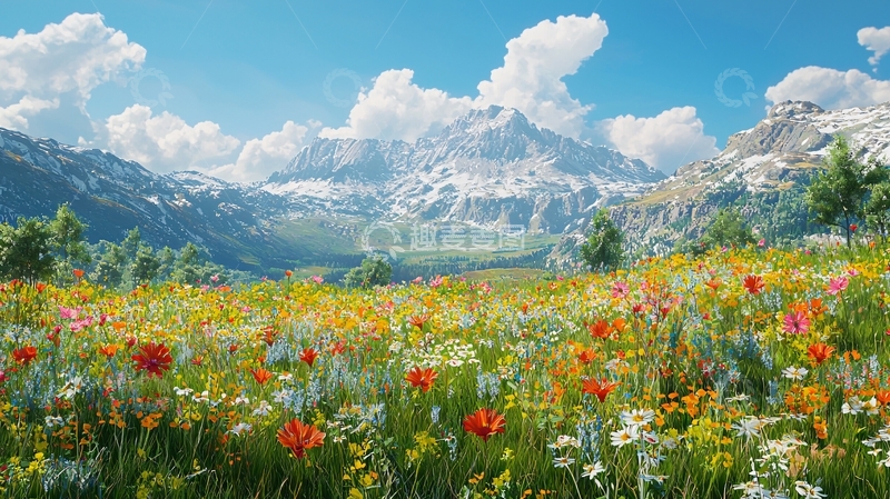 高清大图下载【趣麦麦图】阿尔卑斯山脉野花盛开