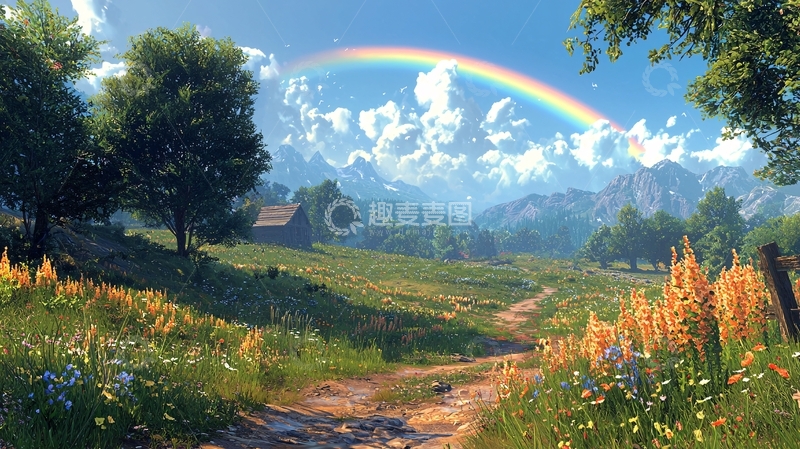 高清大图下载【趣麦麦图】彩虹田园牧歌