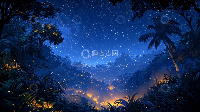 高清大图下载【趣麦麦图】星空下的热带雨林