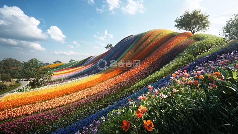 高清大图下载【趣麦麦图】彩色花海山坡