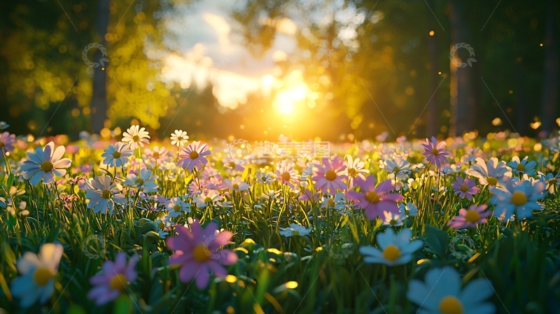高清大图下载【趣麦麦图】夕阳下的花海