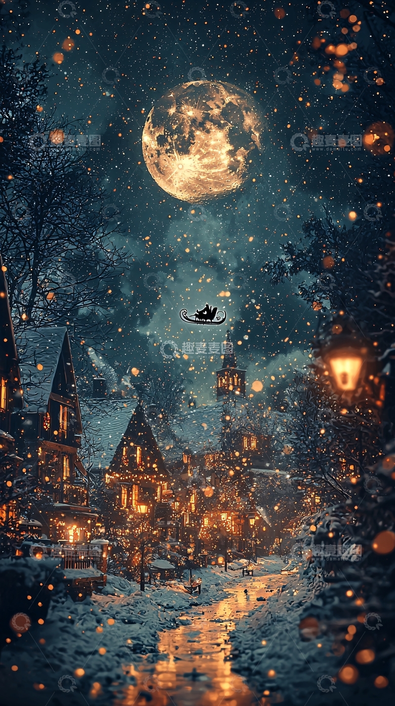 高清大图下载【趣麦麦图】冬夜雪景