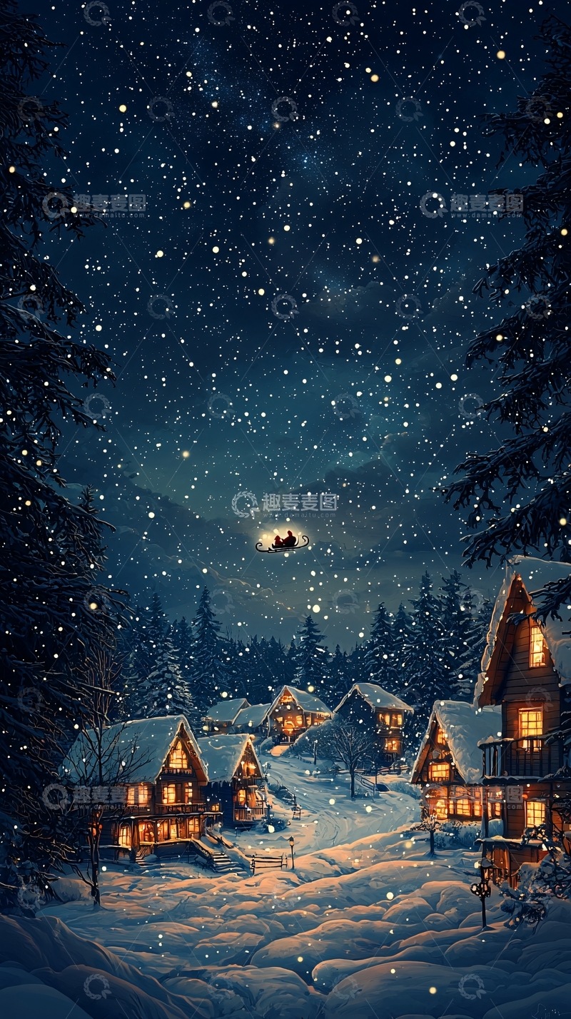 高清大图下载【趣麦麦图】圣诞夜雪景