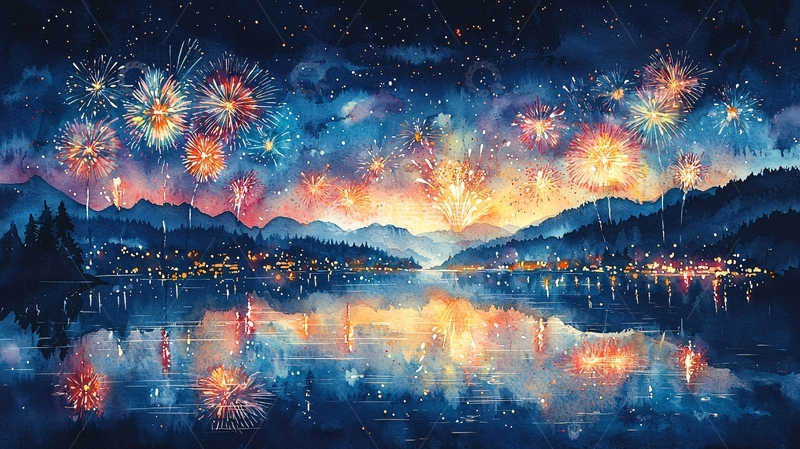 高清大图下载【趣麦麦图】星空烟火湖景