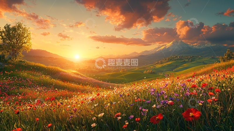 高清大图下载【趣麦麦图】山峦日出花海