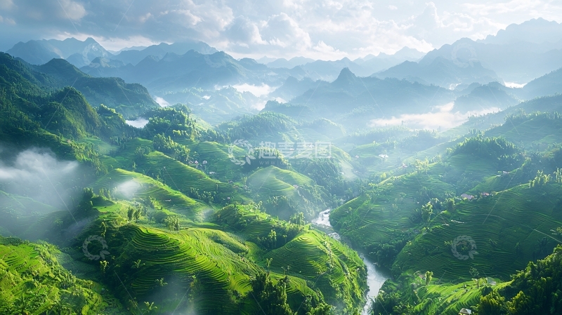 高清大图下载【趣麦麦图】云雾缭绕的山峦景色