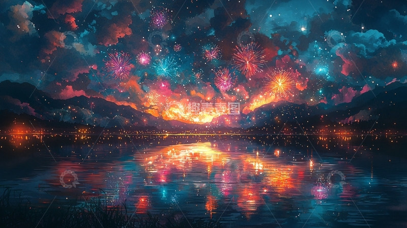 高清大图下载【趣麦麦图】梦幻星空湖面