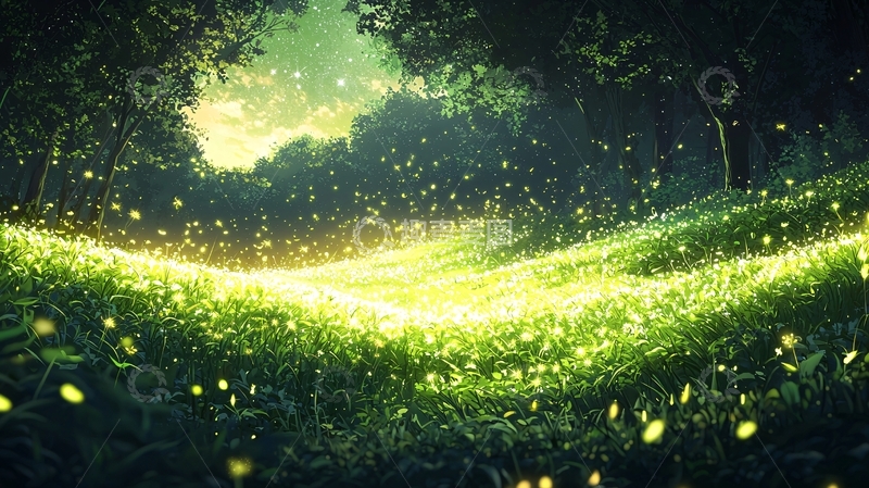 高清大图下载【趣麦麦图】萤火虫飞舞的梦幻森林