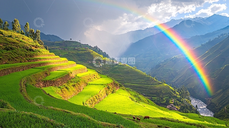 高清大图下载【趣麦麦图】彩虹山峦梯田