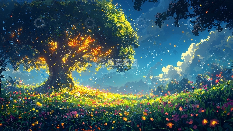 高清大图下载【趣麦麦图】发光树木梦幻仙境