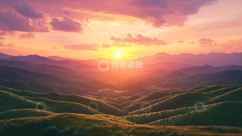 高清大图下载【趣麦麦图】日出山峦壮丽景色