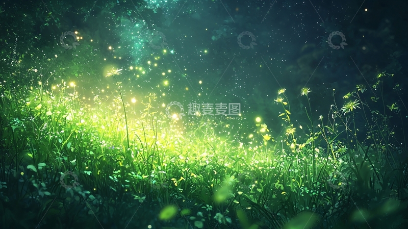 高清大图下载【趣麦麦图】夜色森林萤火虫草地