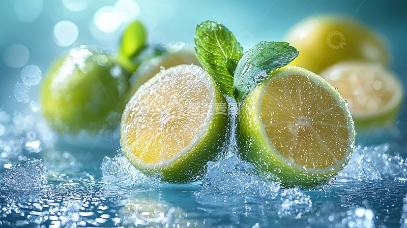 高清大图下载【趣麦麦图】冰块上新鲜青柠