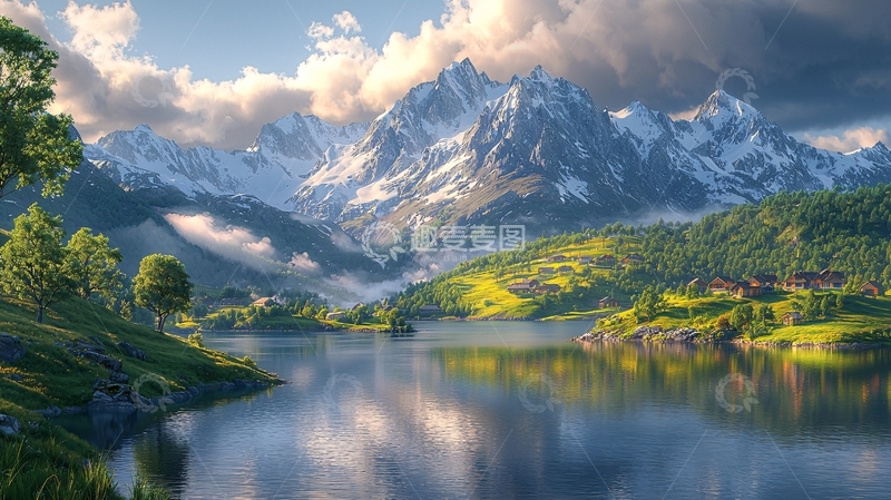 高清大图下载【趣麦麦图】雪山湖泊风景