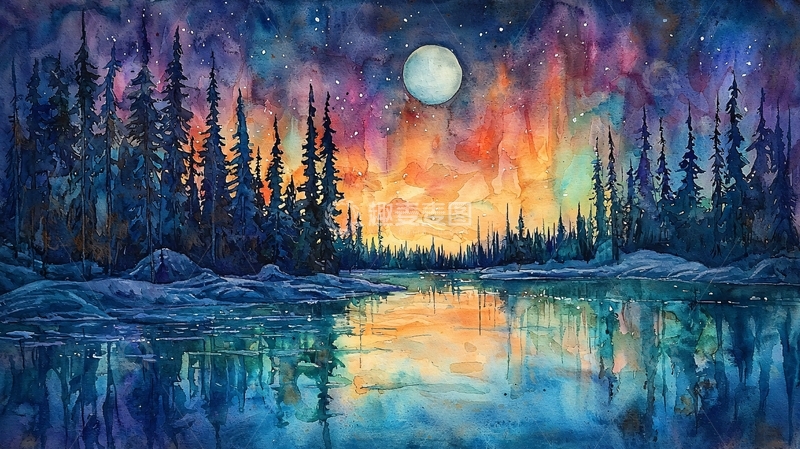 高清大图下载【趣麦麦图】梦幻星空下的森林湖泊