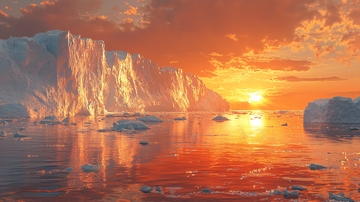 极地冰川日落美景