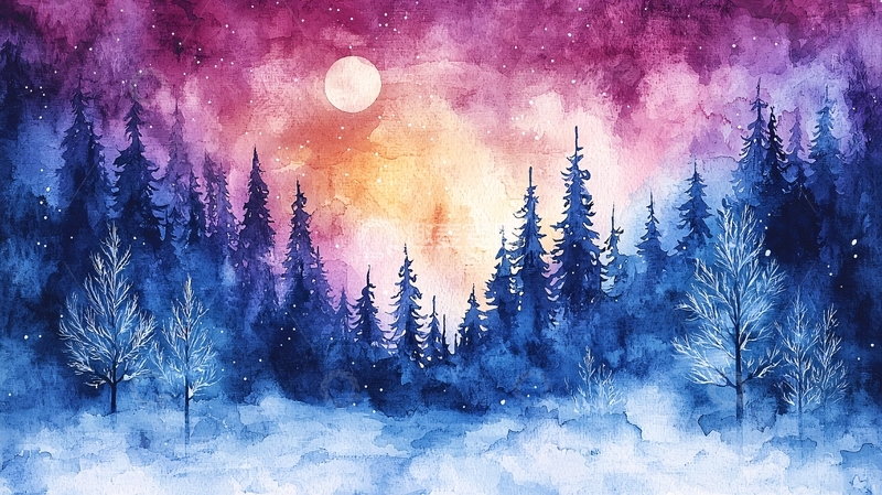 高清大图下载【趣麦麦图】水彩星空森林