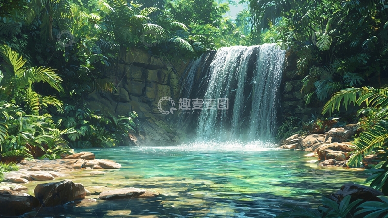 高清大图下载【趣麦麦图】热带雨林瀑布