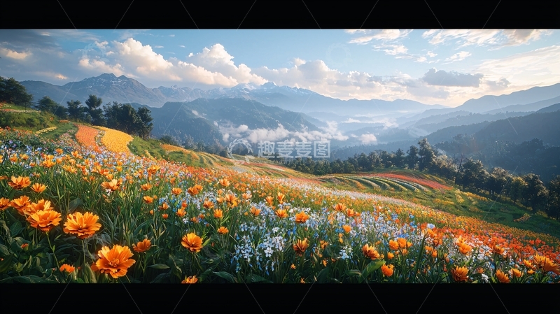 高清大图下载【趣麦麦图】山峦花海阳光明媚