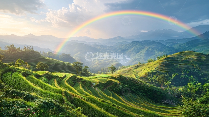 高清大图下载【趣麦麦图】彩虹山峦梯田风景