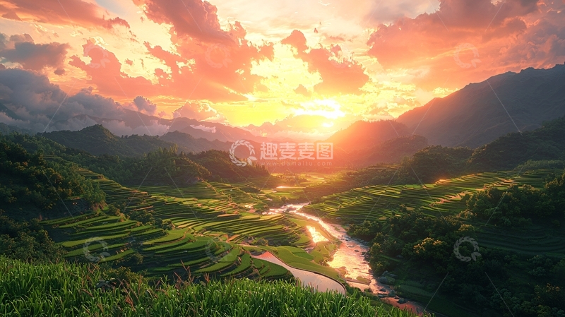 高清大图下载【趣麦麦图】壮丽山河日落景色