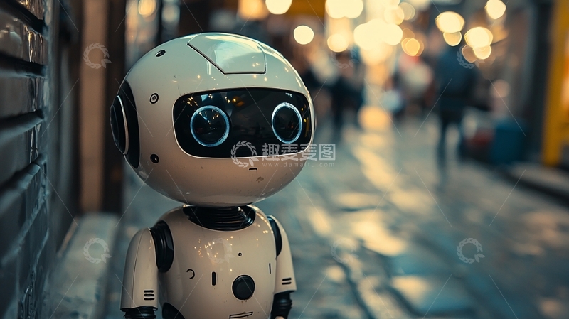 高清大图下载【趣麦麦图】小机器人站在街边