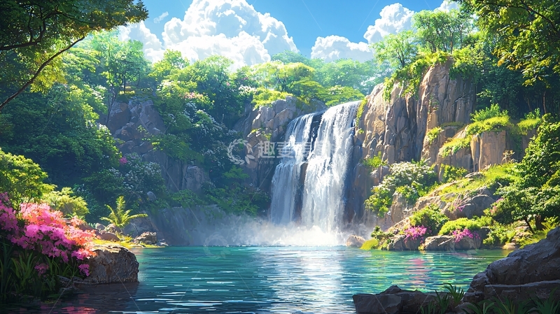 高清大图下载【趣麦麦图】阳光下的热带瀑布