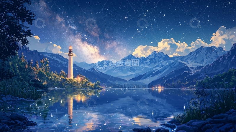 高清大图下载【趣麦麦图】星空下的雪山湖泊66