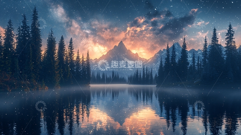 高清大图下载【趣麦麦图】雾气山峰湖泊倒影