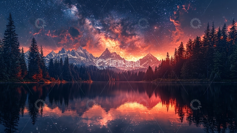 高清大图下载【趣麦麦图】星空下的山湖倒影