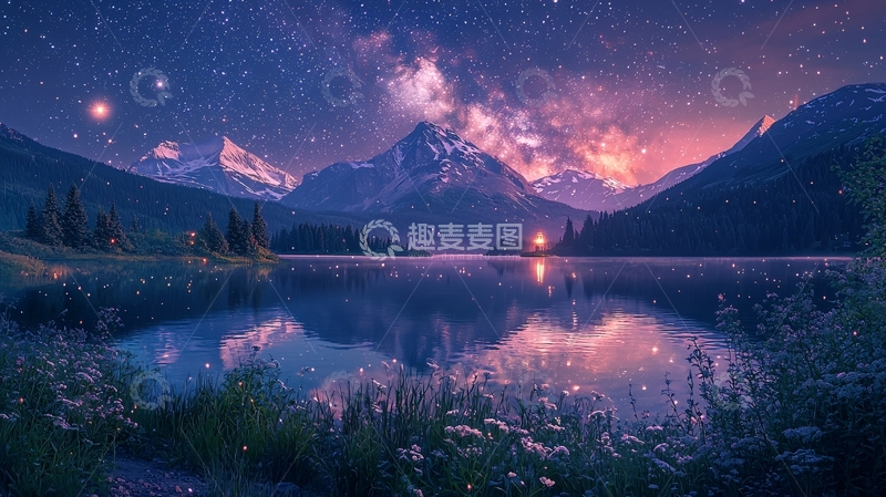高清大图下载【趣麦麦图】星空湖泊山脉倒影