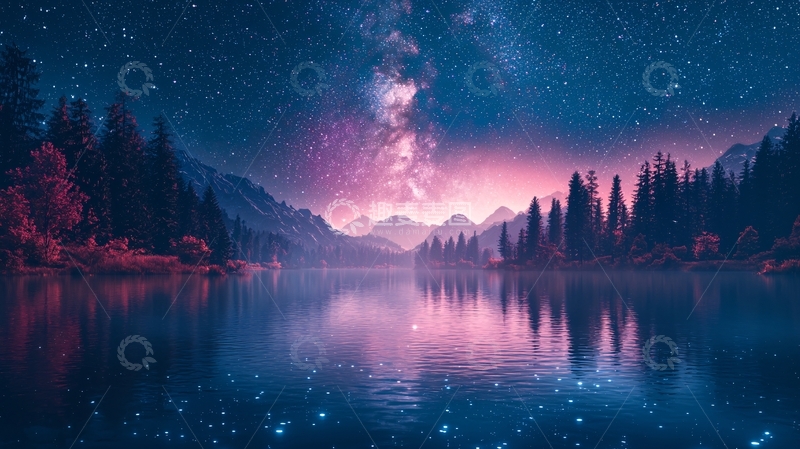 高清大图下载【趣麦麦图】星空湖泊夜景