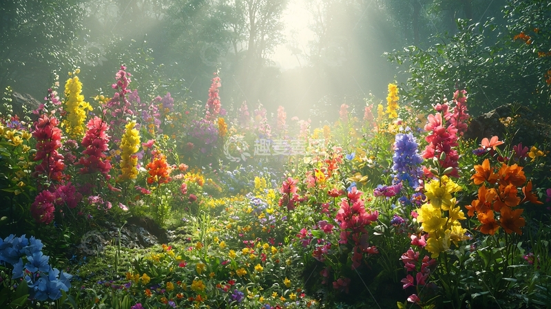 高清大图下载【趣麦麦图】阳光森林鲜花盛开