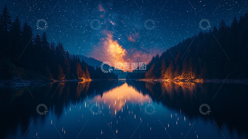 高清大图下载【趣麦麦图】星空湖泊倒影