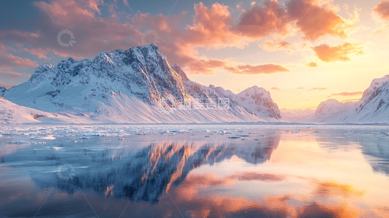 高清大图下载【趣麦麦图】极地雪山日落倒影