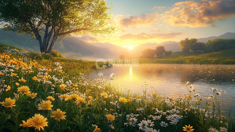高清大图下载【趣麦麦图】清晨日出田园风光