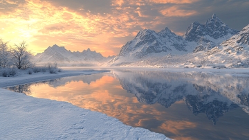 极寒冰雪山川日出倒影