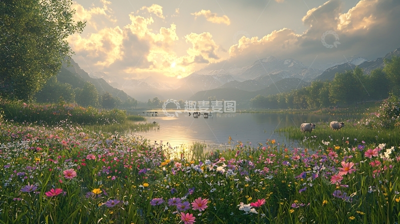 高清大图下载【趣麦麦图】阳光下的湖边野花