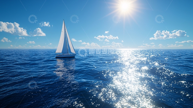 高清大图下载【趣麦麦图】阳光明媚下的帆船大海