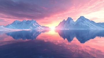 极地冰川日落景色