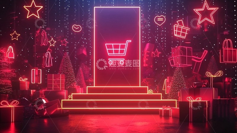 高清大图下载【趣麦麦图】霓虹灯圣诞购物节