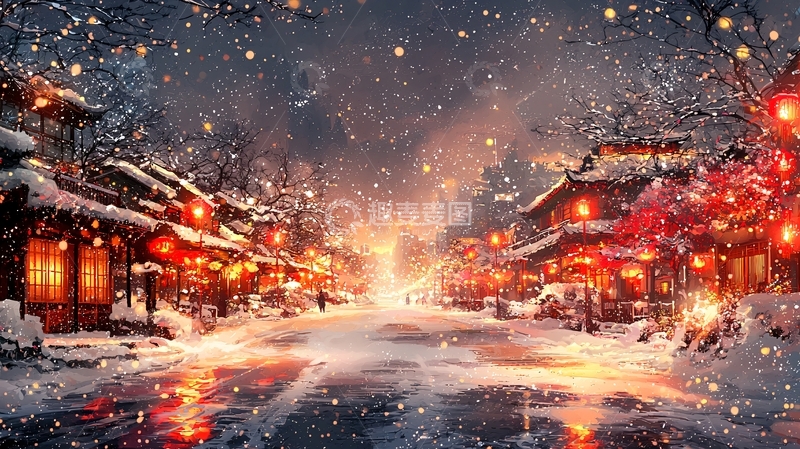 高清大图下载【趣麦麦图】冬日雪景小镇
