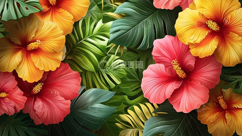 高清大图下载【趣麦麦图】热带植物花卉背景图