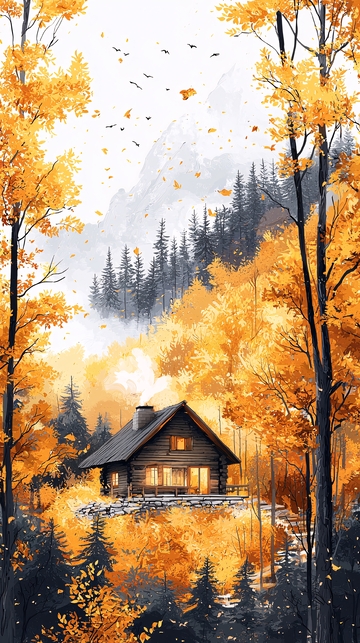 秋日山林小屋